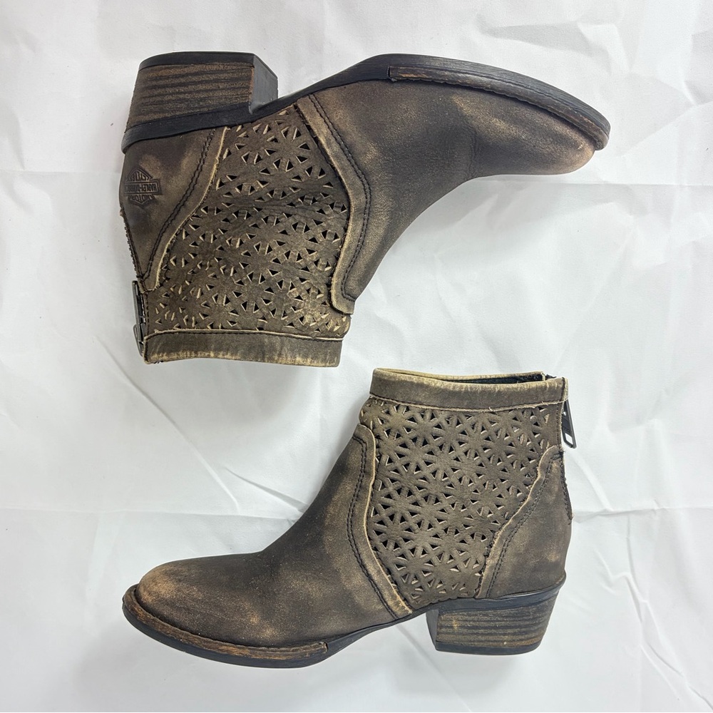Harley-Davidson Distressed Dark Brown Women's Leather Ankle Zip Up Boots 5M